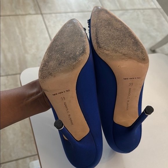 MANOLO BLAHNIK cobalt blue Hangisi 105MM Embellished Satin Pumps 39 - Picture 6 of 16